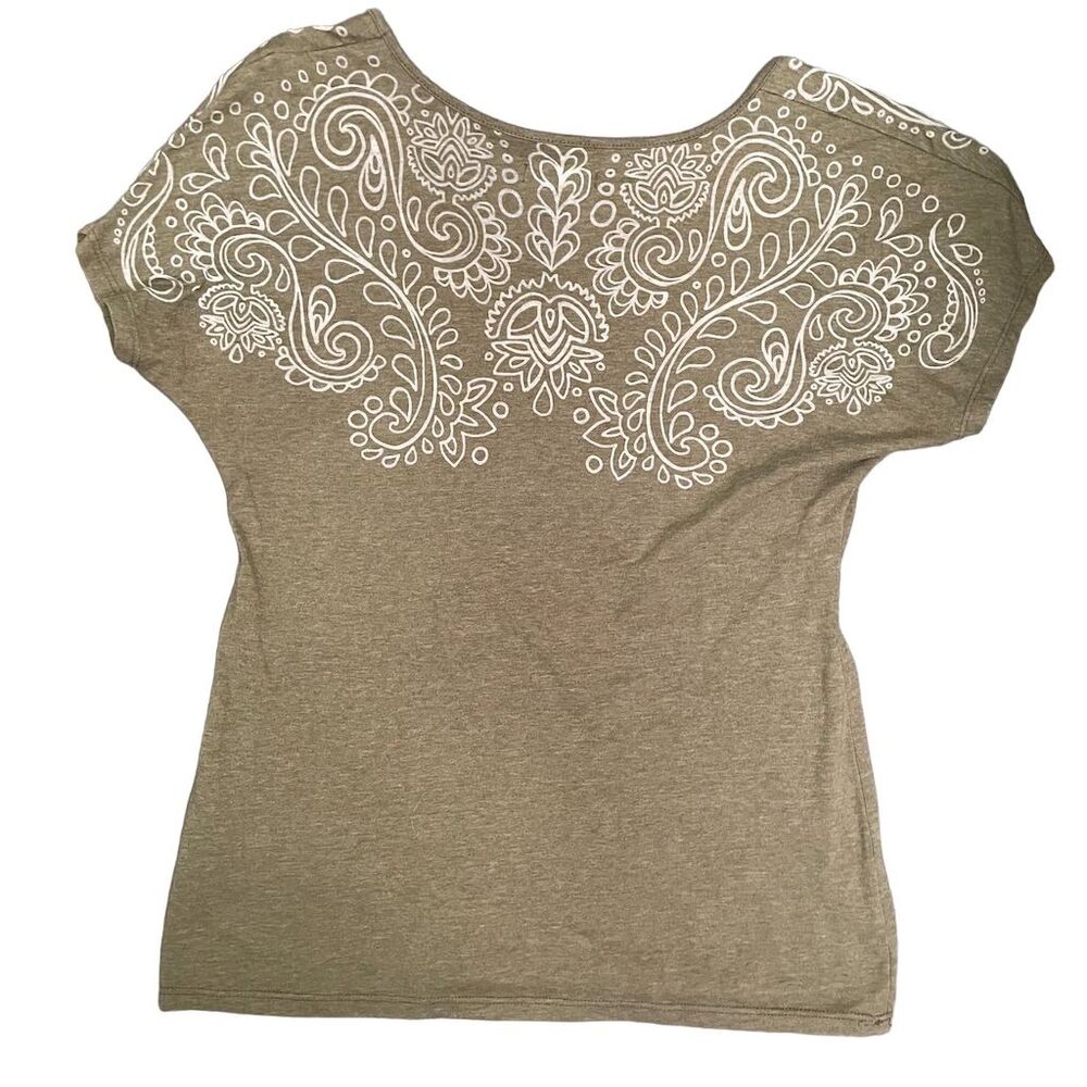 Prana Breathe Women's Large L Green Top Short Sleeve Paisley Print Round Neck - Picture 7 of 11